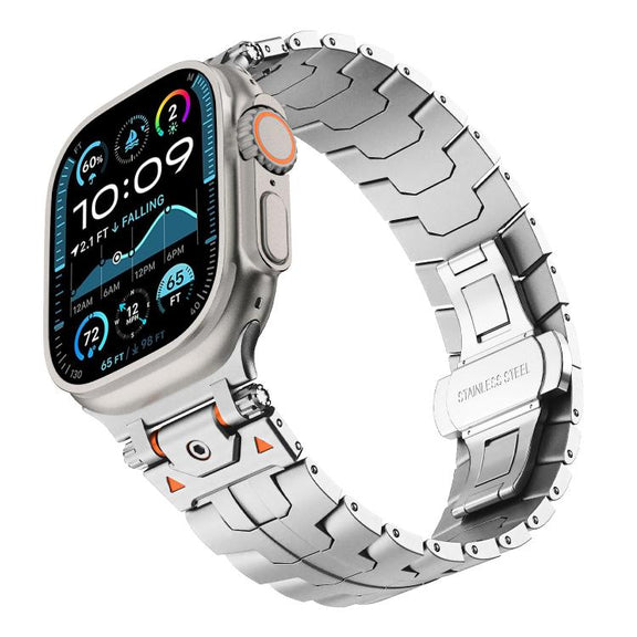 For Apple Watch 42mm / 41mm / 40mm / 38mm Stainless Steel Iron Man Butterfly Buckle Metal Watch Band(Silver)
