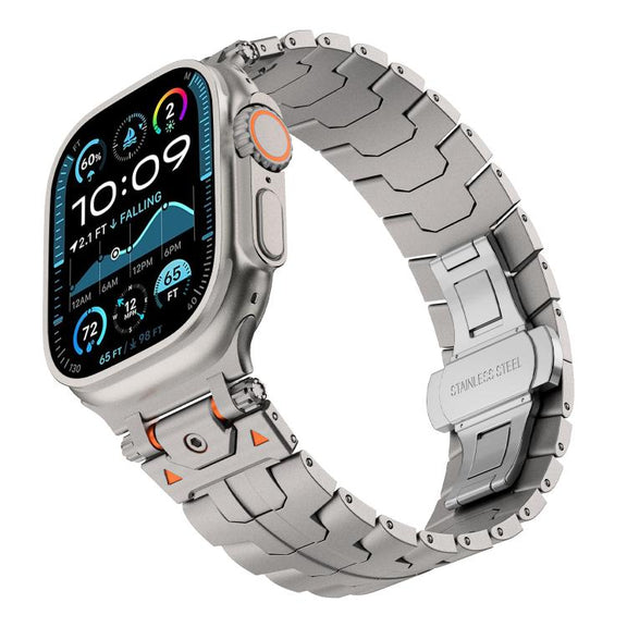 For Apple Watch 42mm / 41mm / 40mm / 38mm Stainless Steel Iron Man Butterfly Buckle Metal Watch Band(Titanium Color)