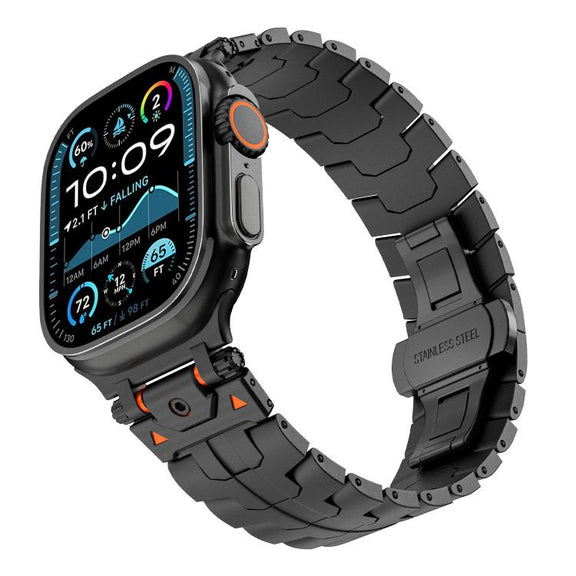 For Apple Watch 42mm / 41mm / 40mm / 38mm Stainless Steel Iron Man Butterfly Buckle Metal Watch Band(Black)