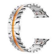 For Apple Watch 42mm / 41mm / 40mm / 38mm Stainless Steel Iron Man Butterfly Buckle Metal Watch Band(Silver Orange)