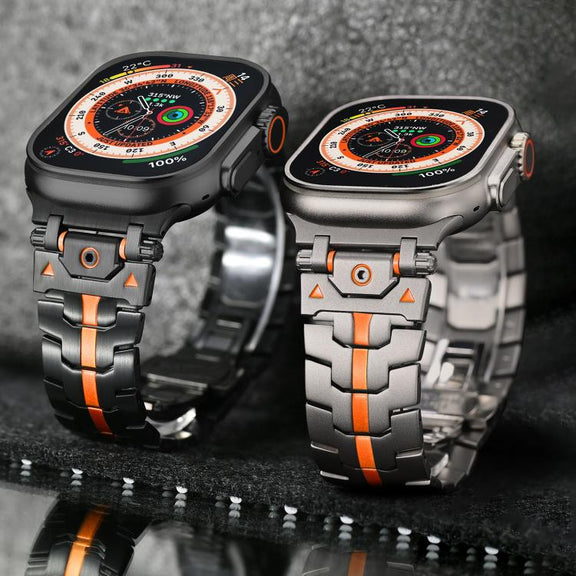 For Apple Watch 46mm / 49mm / 45mm / 44mm Stainless Steel Iron Man Butterfly Buckle Metal Watch Band(Titanium Color Orange)