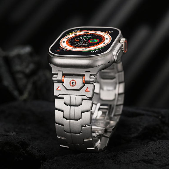 For Apple Watch 42mm / 41mm / 40mm / 38mm Stainless Steel Iron Man Butterfly Buckle Metal Watch Band(Black Orange)