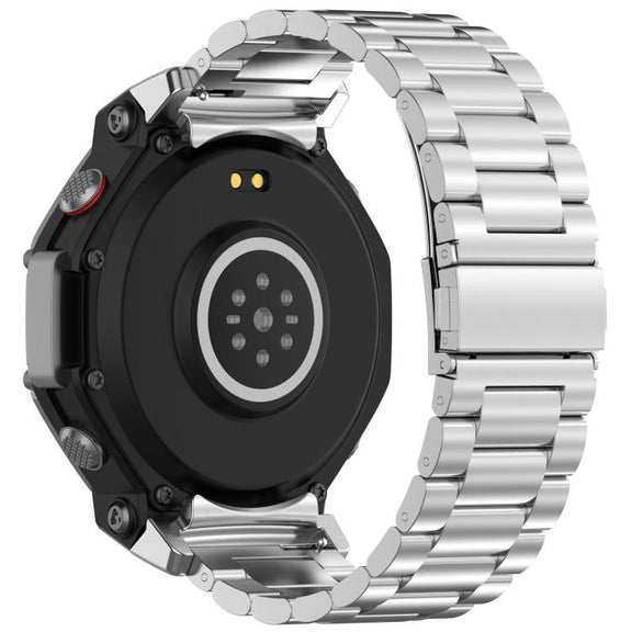 For Amazfit T-REX 3 Three Beads Stainless Steel Metal Watch Band(Silver)