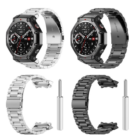 For Amazfit T-REX 3 Three Beads Stainless Steel Metal Watch Band(Silver)
