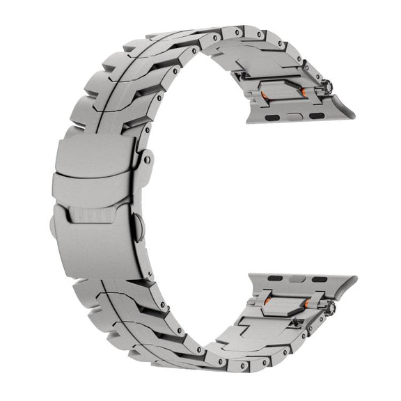 For Apple Watch 46mm / 49mm / 45mm / 44mm Stainless Steel Iron Man Safety Buckle Metal Watch Band(Titanium Color)