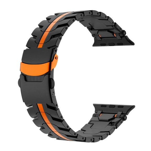 For Apple Watch 46mm / 49mm / 45mm / 44mm Stainless Steel Iron Man Safety Buckle Metal Watch Band(Black Orange)