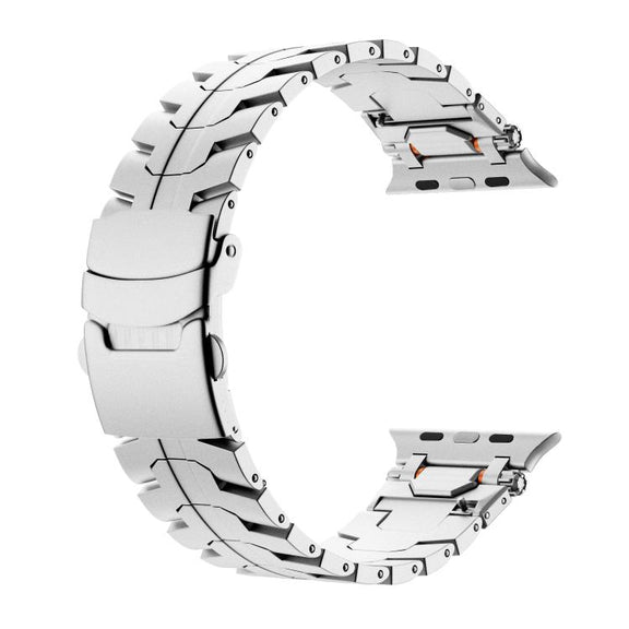For Apple Watch 42mm / 41mm / 40mm / 38mm Stainless Steel Iron Man Safety Buckle Metal Watch Band(Silver)