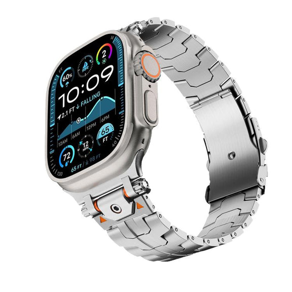 For Apple Watch 42mm / 41mm / 40mm / 38mm Stainless Steel Iron Man Safety Buckle Metal Watch Band(Silver)