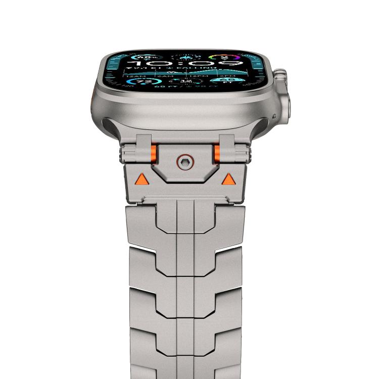 For Apple Watch 42mm / 41mm / 40mm / 38mm Stainless Steel Iron Man Safety Buckle Metal Watch Band(Titanium Color)