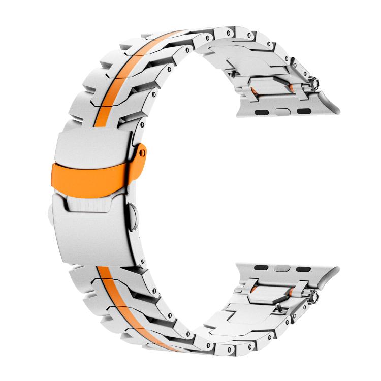 For Apple Watch 42mm / 41mm / 40mm / 38mm Stainless Steel Iron Man Safety Buckle Metal Watch Band(Silver Orange)