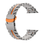 For Apple Watch 42mm / 41mm / 40mm / 38mm Stainless Steel Iron Man Safety Buckle Metal Watch Band(Titanium Color Orange)