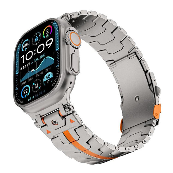 For Apple Watch 42mm / 41mm / 40mm / 38mm Stainless Steel Iron Man Safety Buckle Metal Watch Band(Titanium Color Orange)