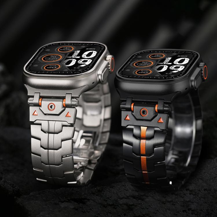 For Apple Watch 46mm / 49mm / 45mm / 44mm Stainless Steel Iron Man Safety Buckle Metal Watch Band(Silver Orange) - free shipping - PMC TechLife - Order now!