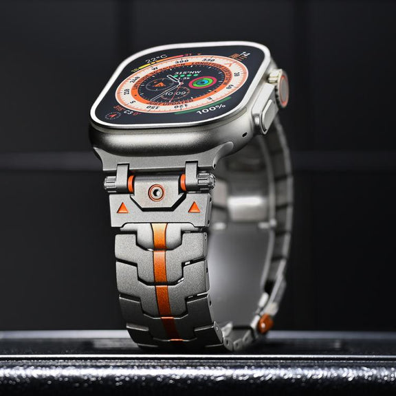 For Apple Watch 42mm / 41mm / 40mm / 38mm Stainless Steel Iron Man Safety Buckle Metal Watch Band(Titanium Color)