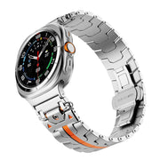 For Samsung Galaxy Watch 7 Ultra 47mm Stainless Steel Butterfly Buckle Metal Watch Band(Silver Orange)
