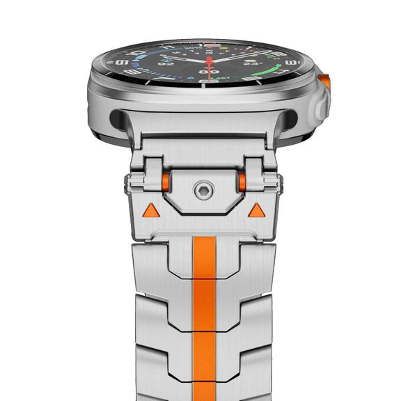 For Samsung Galaxy Watch 7 Ultra 47mm Stainless Steel Butterfly Buckle Metal Watch Band(Silver Orange)