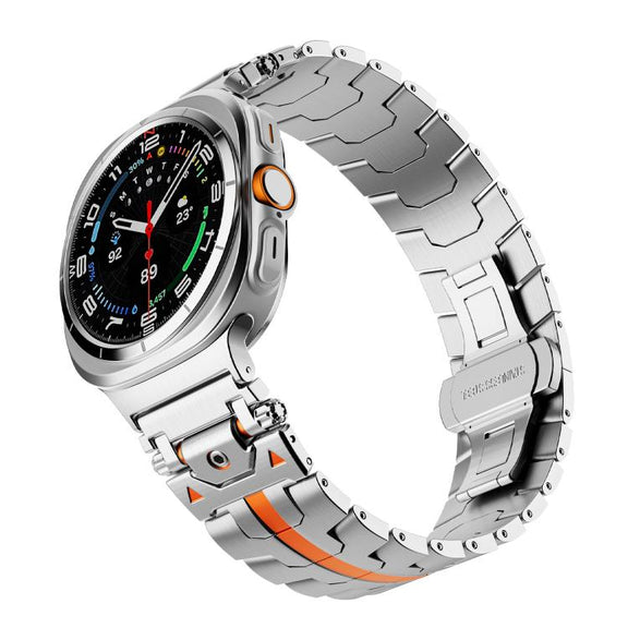 For Samsung Galaxy Watch 7 Ultra 47mm Stainless Steel Butterfly Buckle Metal Watch Band(Silver Orange)