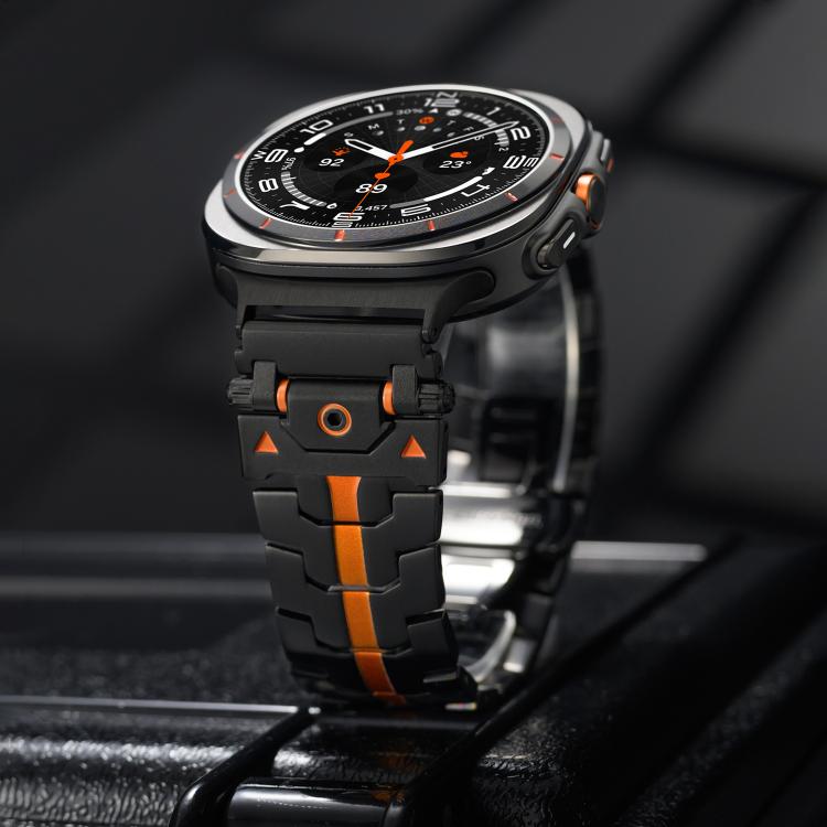 For Samsung Galaxy Watch 7 Ultra 47mm Stainless Steel Butterfly Buckle Metal Watch Band(Silver Orange)