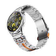22mm Stainless Steel Safety Buckle Metal Watch Band(Silver Orange)