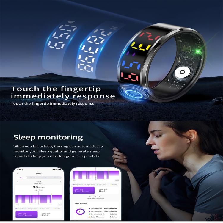 R12 SIZE 8 Smart Ring, Support Heart Rate / Blood Oxygen / Sleep / Multiple Sports Modes(Silver)