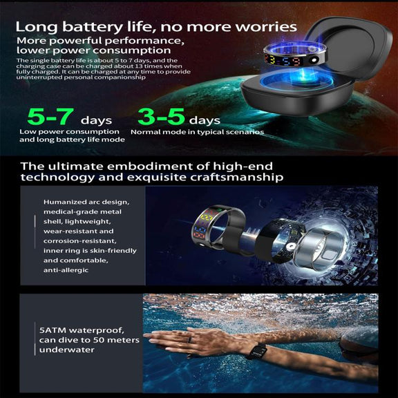 R12 SIZE 10 Smart Ring, Support Heart Rate / Blood Oxygen / Sleep / Multiple Sports Modes(Black)