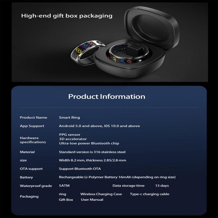 R12 SIZE 10 Smart Ring, Support Heart Rate / Blood Oxygen / Sleep / Multiple Sports Modes(Silver) - free shipping - PMC TechLife - Order now!