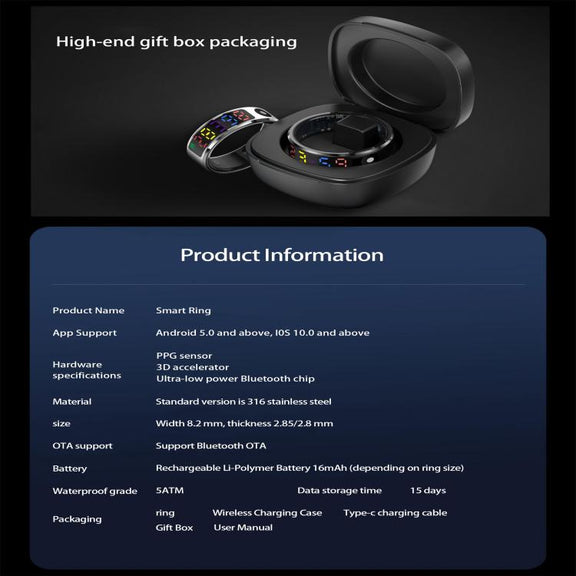 R12 SIZE 11 Smart Ring, Support Heart Rate / Blood Oxygen / Sleep / Multiple Sports Modes(Black)