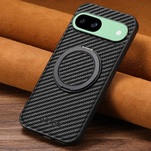 For Google Pixel 8a Suteni G3 Carbon Fiber Leather 360 Rotation Holder MagSafe Phone Case(Black)