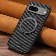 For Google Pixel 7 Suteni G3 Carbon Fiber Leather 360 Rotation Holder MagSafe Phone Case(Black)