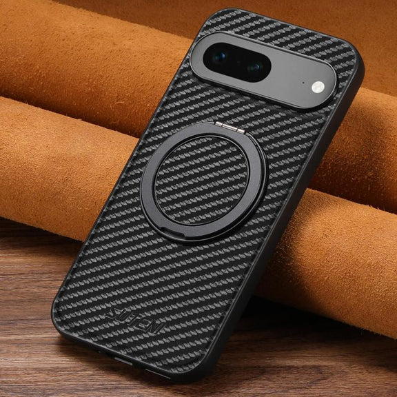 For Google Pixel 7 Suteni G3 Carbon Fiber Leather 360 Rotation Holder MagSafe Phone Case(Black)