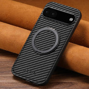 For Google Pixel 6a Suteni G3 Carbon Fiber Leather 360 Rotation Holder MagSafe Phone Case(Black)
