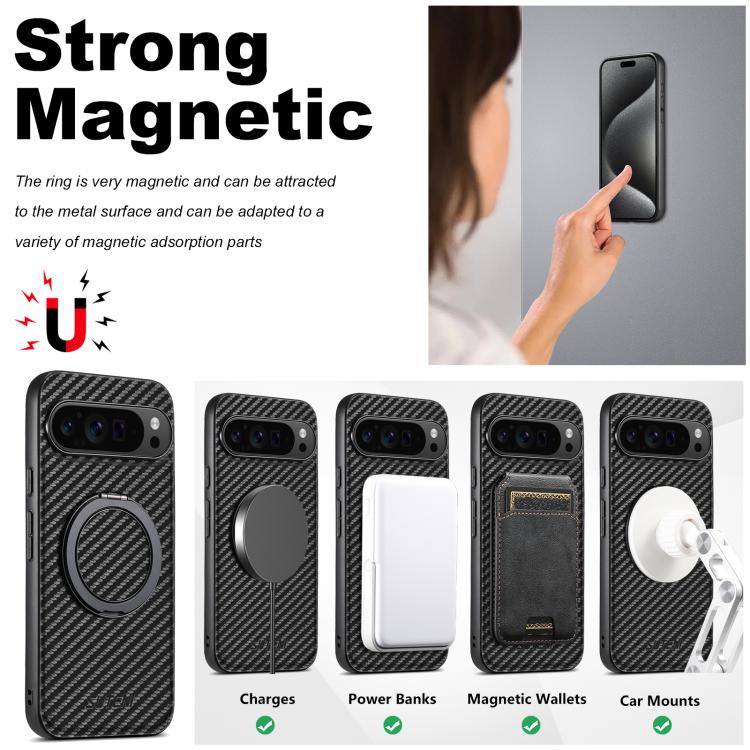 For Google Pixel 6 Pro Suteni G3 Carbon Fiber Leather 360 Rotation Holder MagSafe Phone Case(Black) - free shipping - PMC Jewellery - Order now!