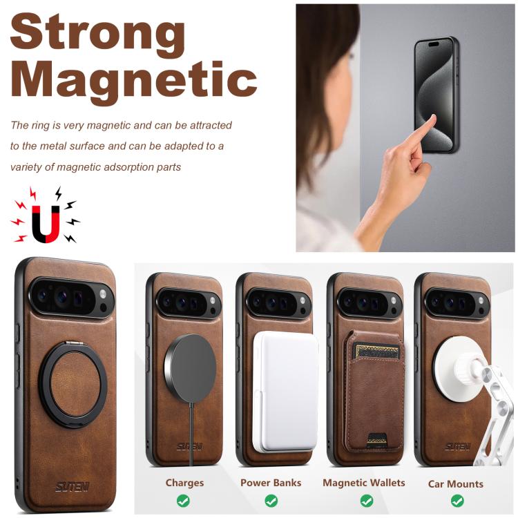 For Google Pixel 9 Pro XL Suteni G3 Oil Wax 360 Rotation Holder MagSafe Back Phone Case(Brown)