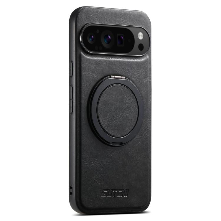 For Google Pixel 9 Pro Suteni G3 Suteni G3 Oil Wax 360 Rotation Holder MagSafe Back Phone Case(Black) - Google Cases by Suteni | Online Shopping South Africa | PMC TechLife | Buy Now Pay Later Mobicred