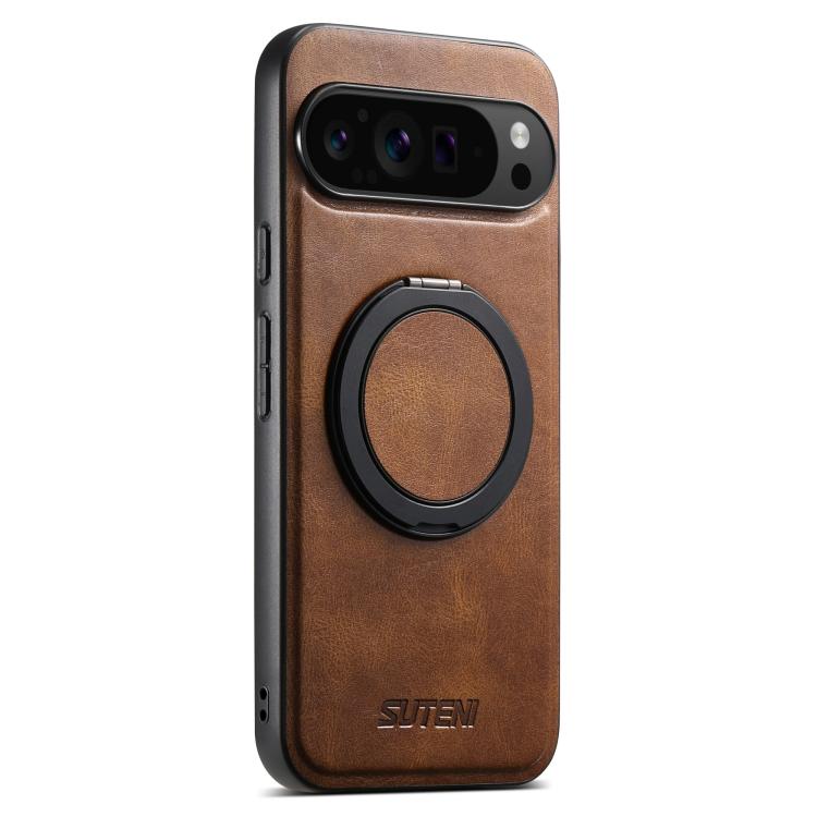 For Google Pixel 9 Pro Suteni G3 Oil Wax 360 Rotation Holder MagSafe Back Phone Case(Brown) - Google Cases by Suteni | Online Shopping South Africa | PMC TechLife | Buy Now Pay Later Mobicred