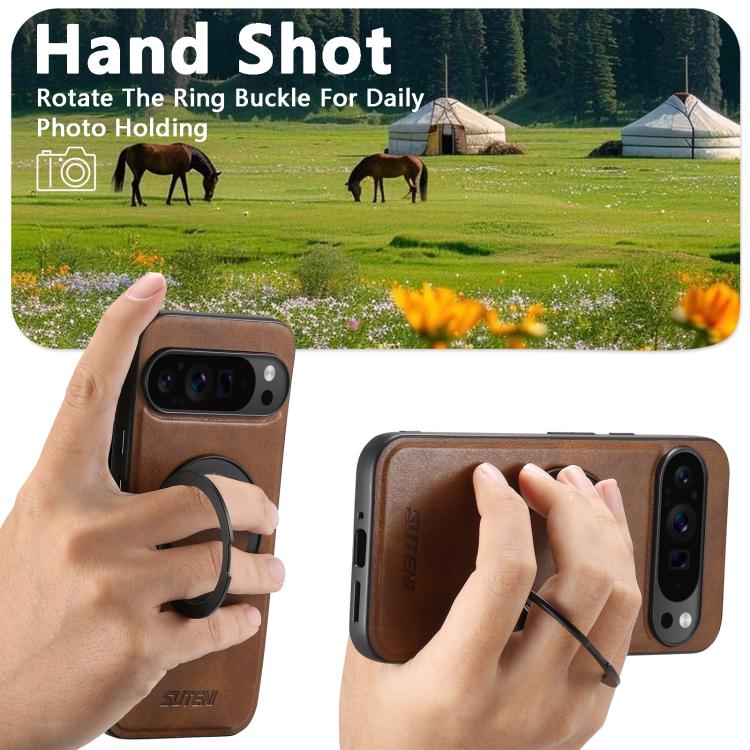 For Google Pixel 9 Pro Suteni G3 Oil Wax 360 Rotation Holder MagSafe Back Phone Case(Brown) - Google Cases by Suteni | Online Shopping South Africa | PMC TechLife | Buy Now Pay Later Mobicred