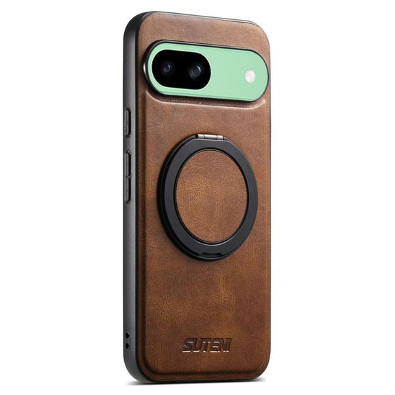 For Google Pixel 8a Suteni G3 Oil Wax 360 Rotation Holder MagSafe Back Phone Case(Brown)