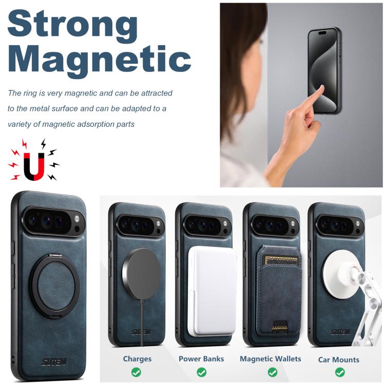 For Google Pixel 8a Suteni G3 Suteni G3 Oil Wax 360 Rotation Holder MagSafe Back Phone Case(Blue)