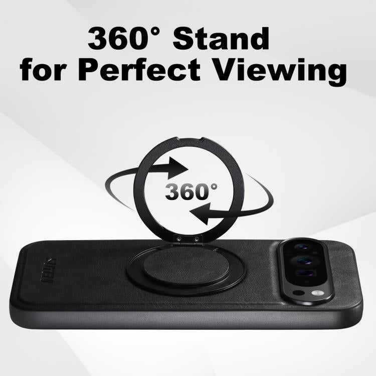 For Google Pixel 8 Suteni G3 Oil Wax 360 Rotation Holder MagSafe Back Phone Case(Black) - Google Cases by Suteni | Online Shopping South Africa | PMC TechLife | Buy Now Pay Later Mobicred