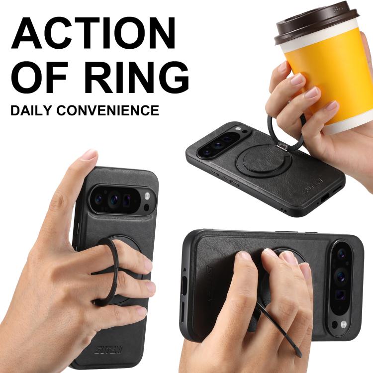 For Google Pixel 8 Suteni G3 Oil Wax 360 Rotation Holder MagSafe Back Phone Case(Black) - Google Cases by Suteni | Online Shopping South Africa | PMC TechLife | Buy Now Pay Later Mobicred