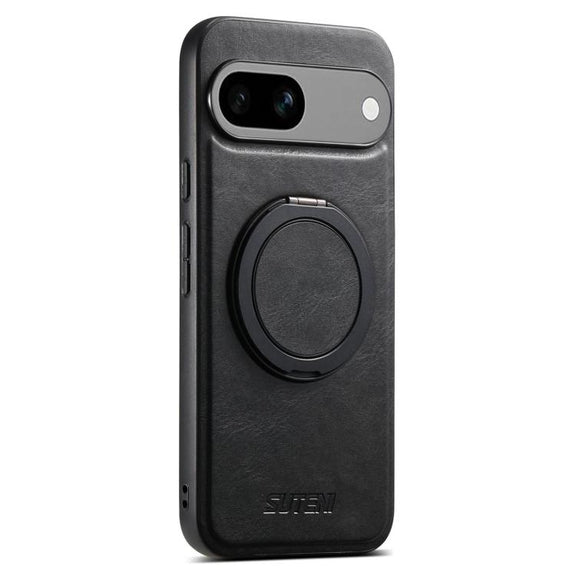 For Google Pixel 7a Suteni G3 Oil Wax 360 Rotation Holder MagSafe Back Phone Case(Black)