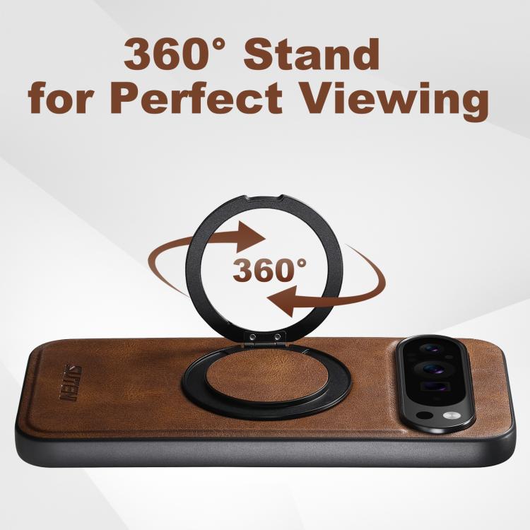 For Google Pixel 7 Pro Suteni G3 Oil Wax 360 Rotation Holder MagSafe Back Phone Case(Brown)