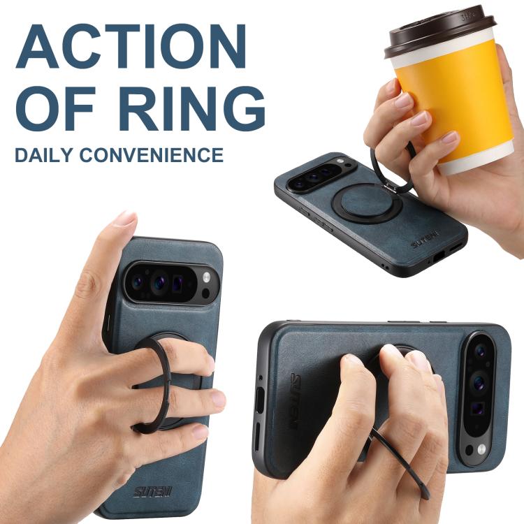 For Google Pixel 6a Suteni G3 Suteni G3 Oil Wax 360 Rotation Holder MagSafe Back Phone Case(Blue) - Google Cases by Suteni | Online Shopping South Africa | PMC TechLife | Buy Now Pay Later Mobicred