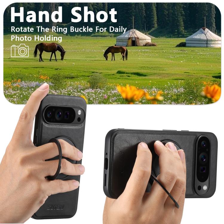 For Google Pixel 6 Pro Suteni G3 Oil Wax 360 Rotation Holder MagSafe Back Phone Case(Black) - Google Cases by Suteni | Online Shopping South Africa | PMC Jewellery | Buy Now Pay Later Mobicred