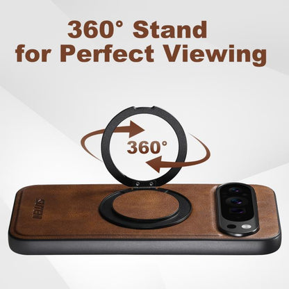 For Google Pixel 6 Pro Suteni G3 Oil Wax 360 Rotation Holder MagSafe Back Phone Case(Brown) - Google Cases by Suteni | Online Shopping South Africa | PMC Jewellery | Buy Now Pay Later Mobicred