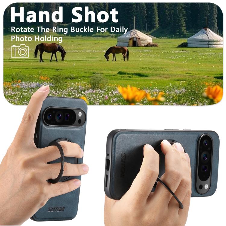For Google Pixel 6 Pro Suteni G3 Suteni G3 Oil Wax 360 Rotation Holder MagSafe Back Phone Case(Blue) - Google Cases by Suteni | Online Shopping South Africa | PMC Jewellery | Buy Now Pay Later Mobicred