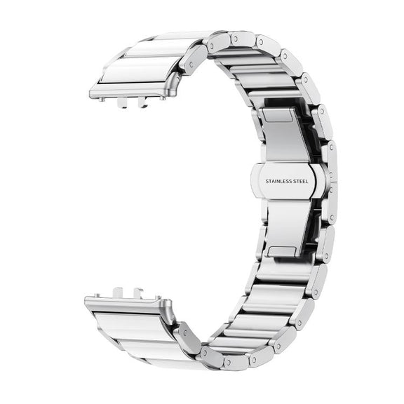 For Samsung Galaxy Fit 3 Butterfly Buckle Ceramic White Metal Watch Band(Silver)