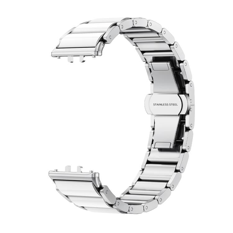 For Samsung Galaxy Fit 3 Butterfly Buckle Ceramic White Metal Watch Band(Silver)