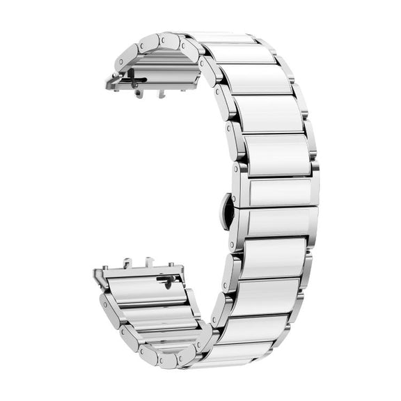 For Samsung Galaxy Fit 3 Butterfly Buckle Ceramic White Metal Watch Band(Silver)
