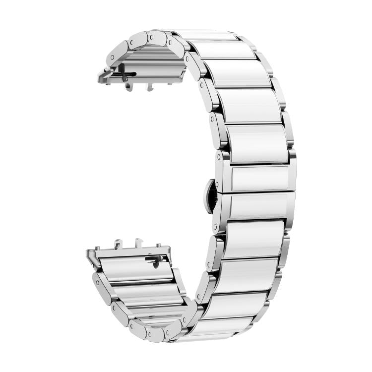 For Samsung Galaxy Fit 3 Butterfly Buckle Ceramic White Metal Watch Band(Silver)